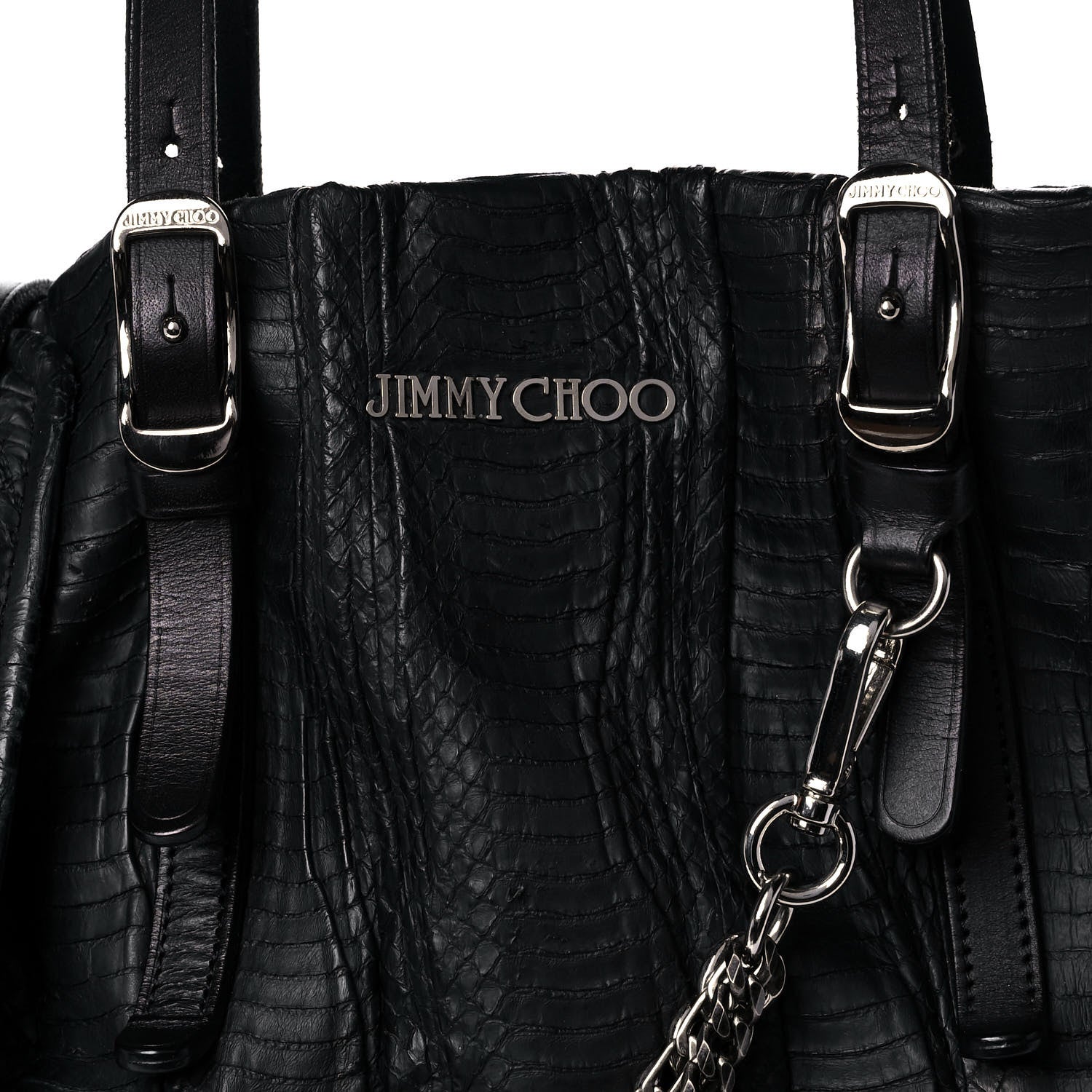 Jimmy Choo Waxed Snakeskin Chain Embellished Blare Tote Black 7 of 12