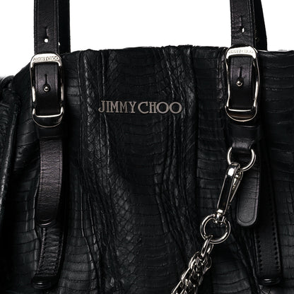 Jimmy Choo Waxed Snakeskin Chain Embellished Blare Tote Black 7 of 12