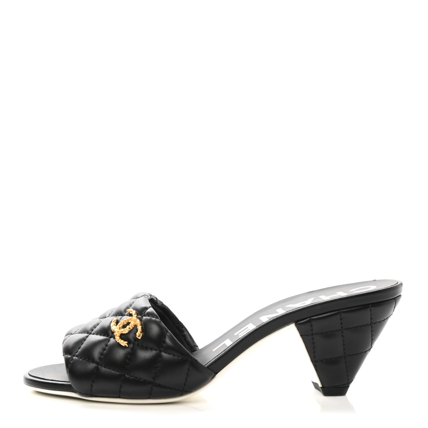 Lambskin Quilted Textured CC Mules 38 Black