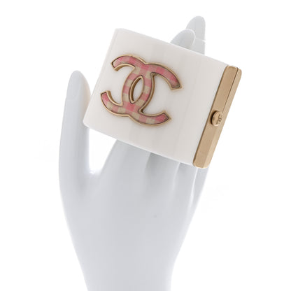 Chanel Resin Gingham CC Cuff White Pink 2 of 5