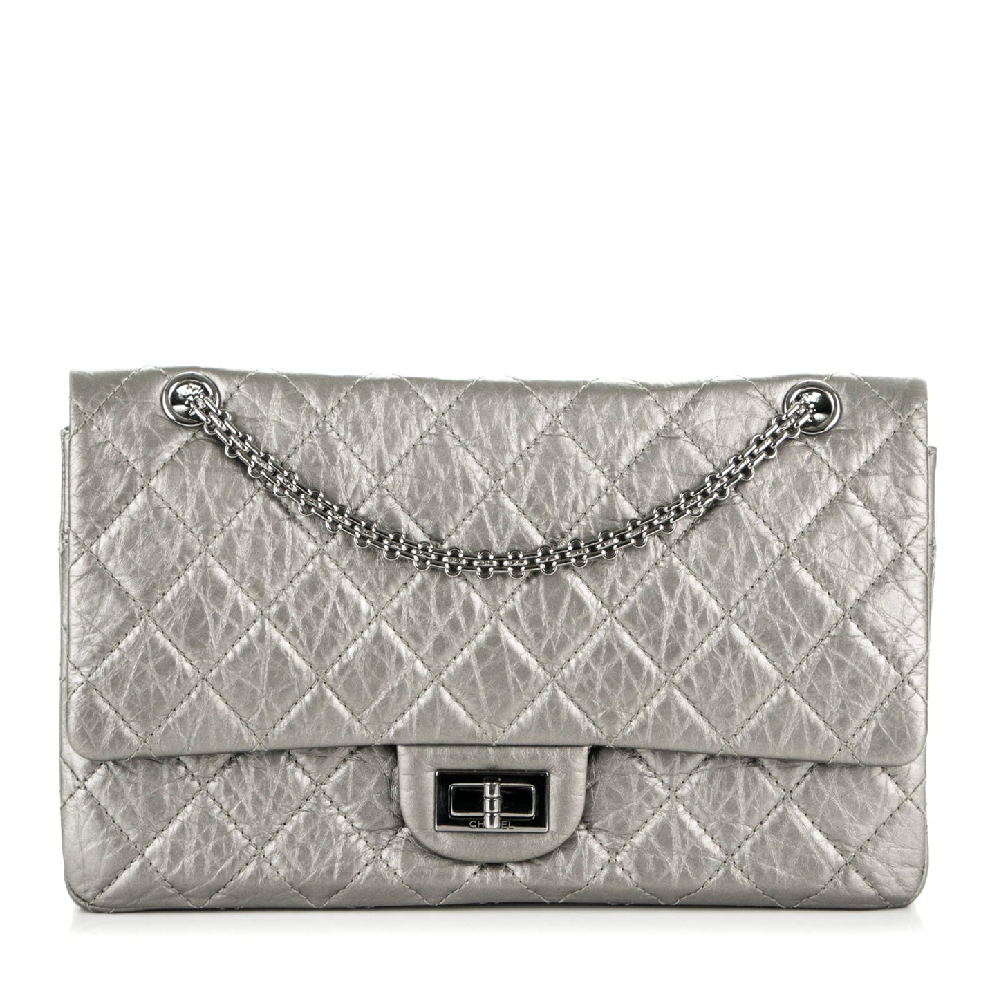 Metallic Aged Calfskin Quilted 2.55 Reissue 227 Flap Silver