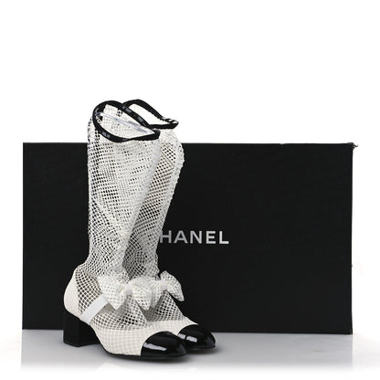Chanel Mesh Kid Suede Patent Mary Jane Short Boots 39 White Black 13 of 13
