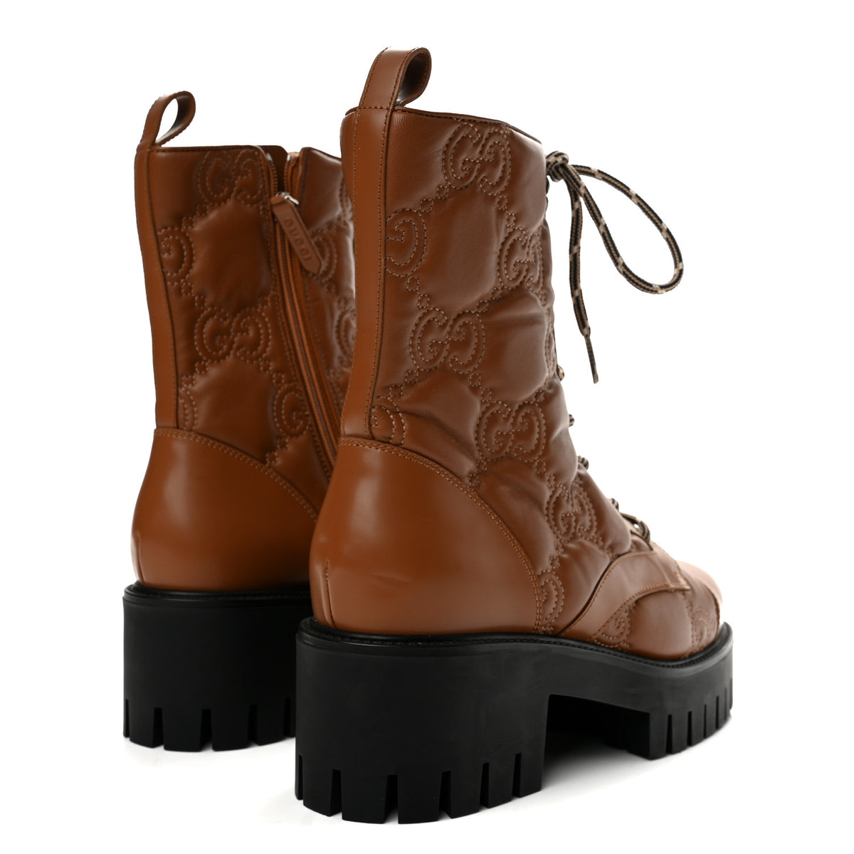 Gucci Cordovan Lux Nappa GG Matelasse Lace Up 60mm Combat Boots 40 Dark Hazel Brown 5 of 11