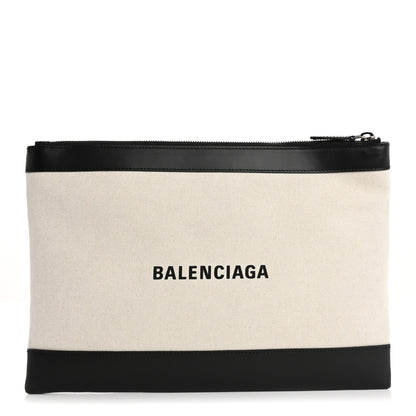 Balenciaga Calfskin Cotton Canvas Logo Clutch Black 1 of 7
