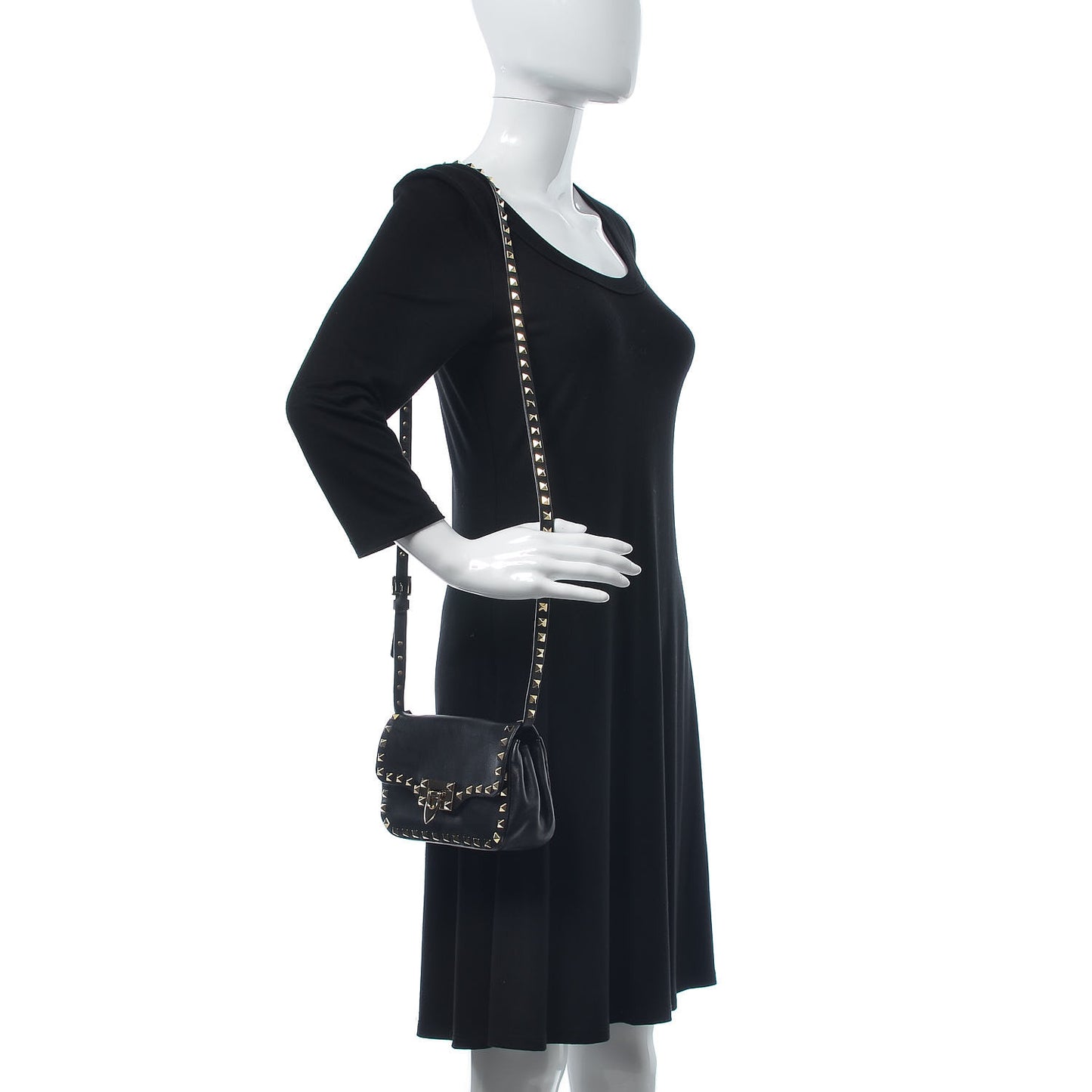 Vitello Mini Rockstud Flap Saddle Crossbody Bag Black