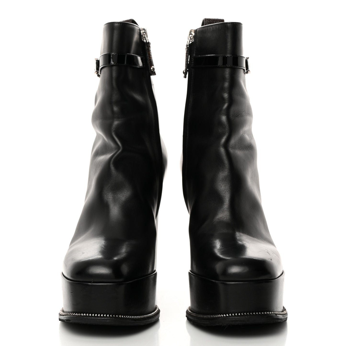 Calfskin Monogram Platform Ankle Boots 37 Black
