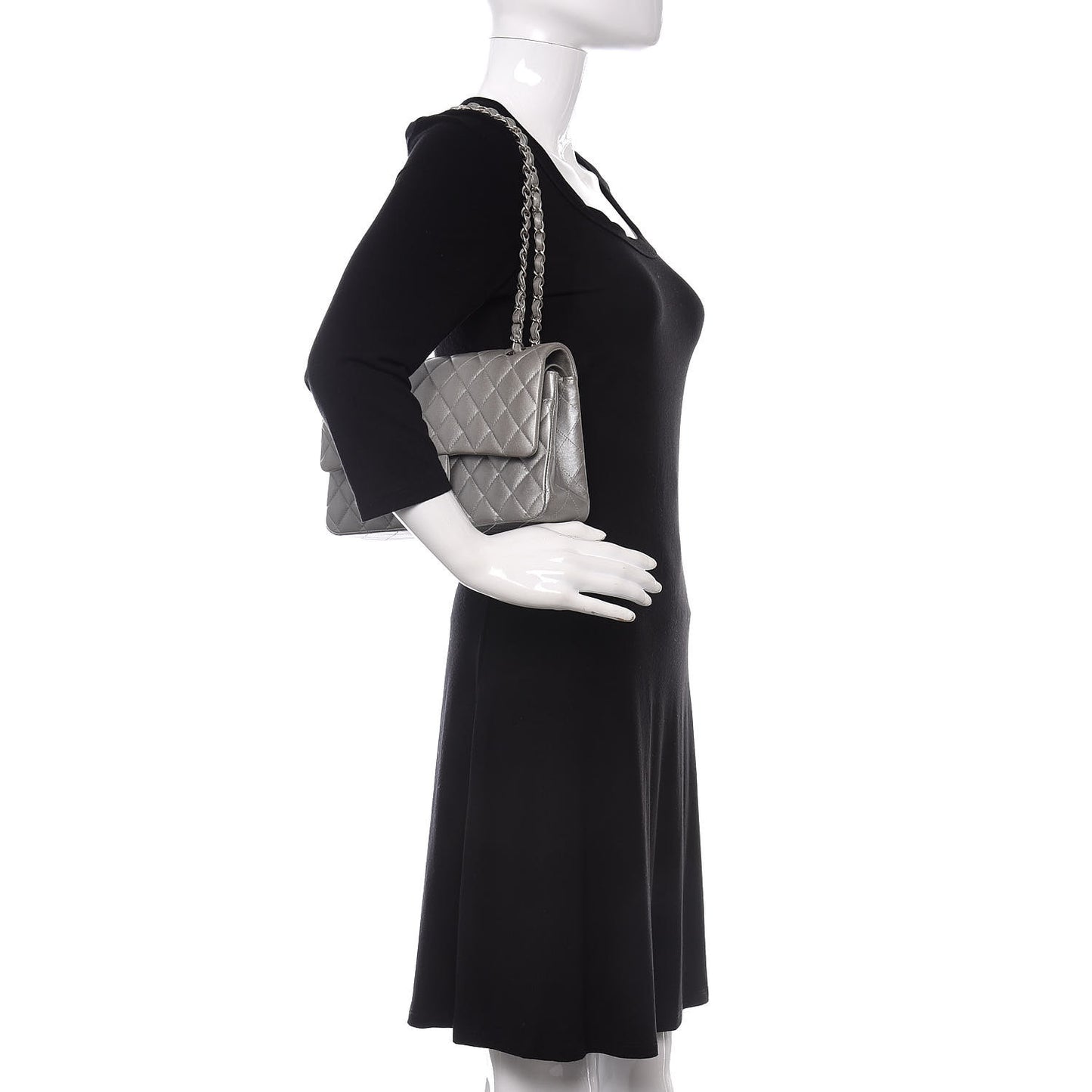 Metallic Lambskin Quilted Medium Double Flap Silver