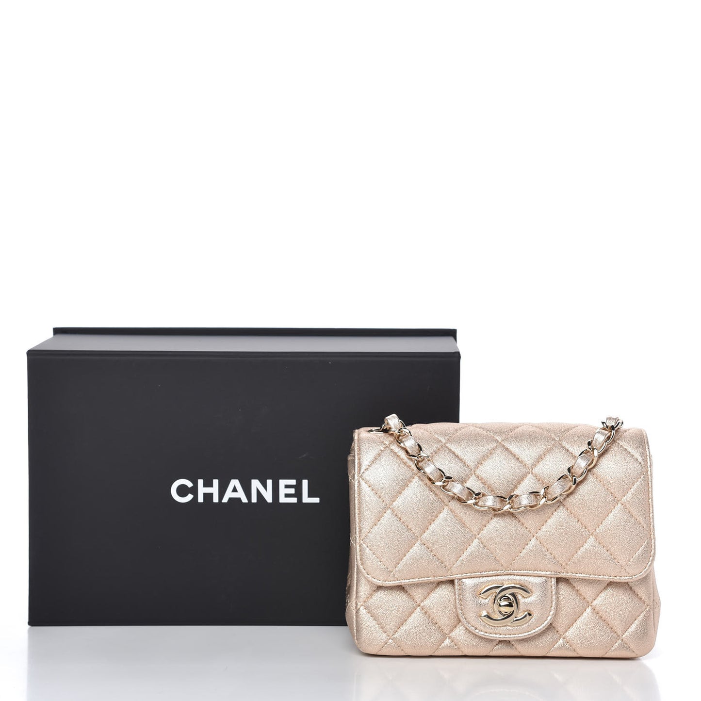 Metallic Lambskin Quilted Mini Square Flap Gold