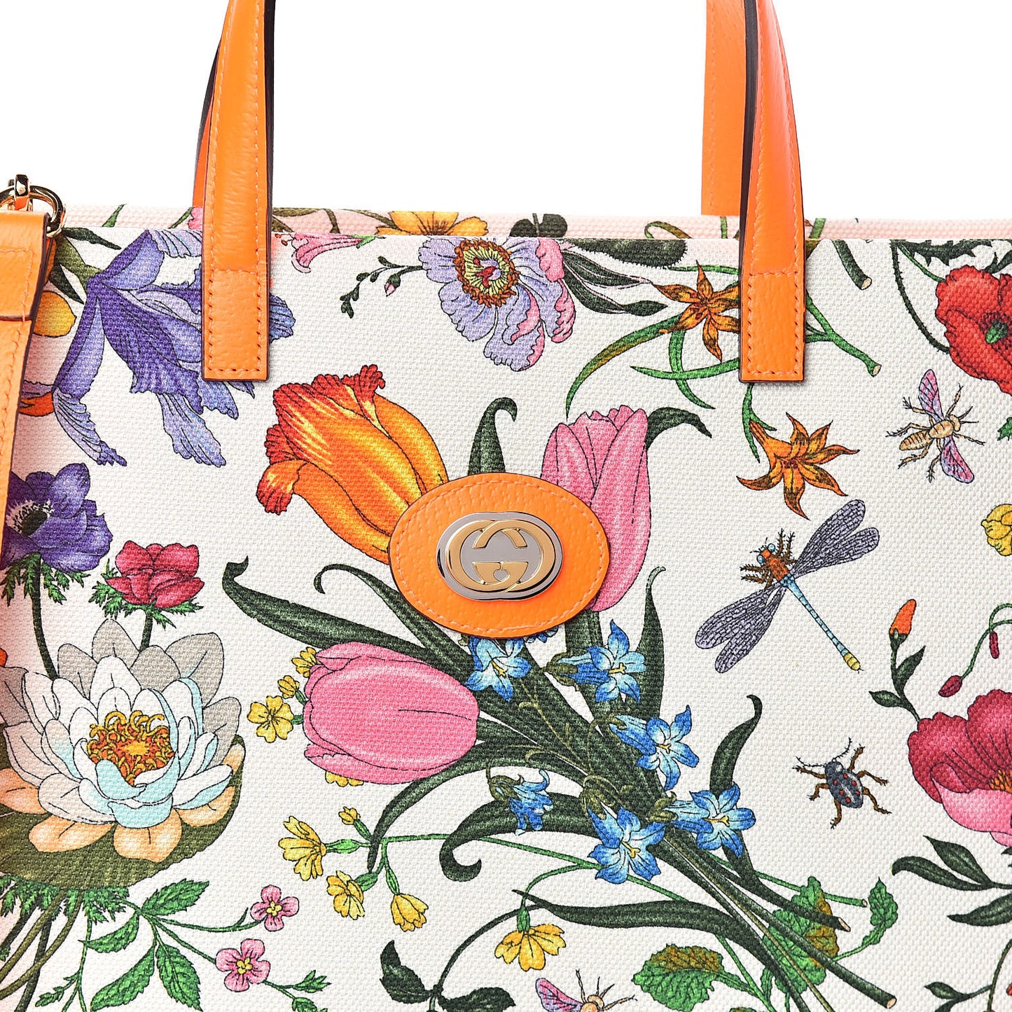 Canvas Medium Flora Tote White Multicolor Orange Fluo