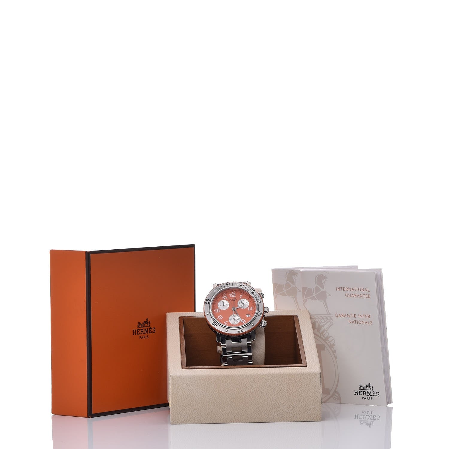 Hermes Stainless Steel 39mm Clipper Chronograph Quartz Watch Orange 9 of 9