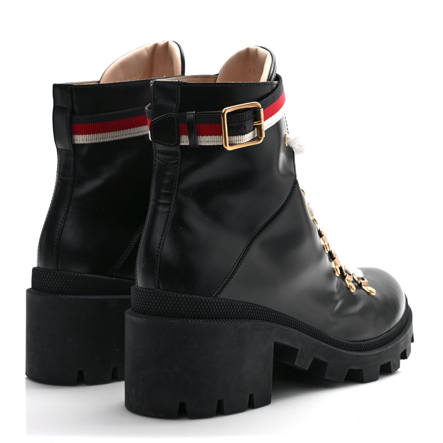 Gucci Calfskin Sylvie Web Lace Up Combat Boots 41 Black 4 of 8