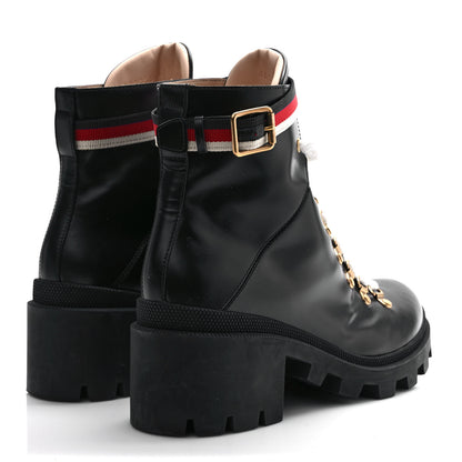 Gucci Calfskin Sylvie Web Lace Up Combat Boots 41 Black 4 of 8