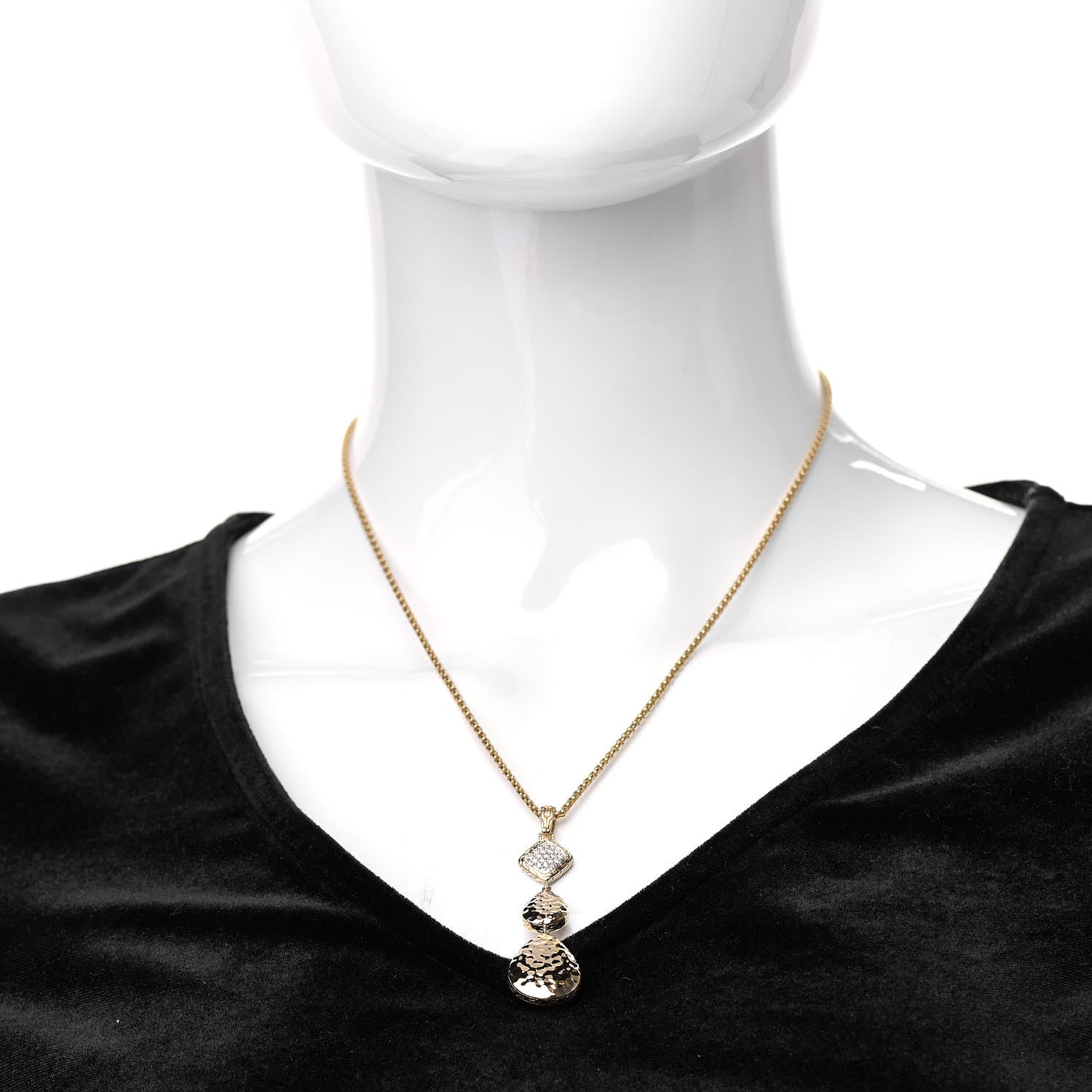 John Hardy 18K Yellow Gold Diamond Hammered Drop Pendant Necklace 2 of 5