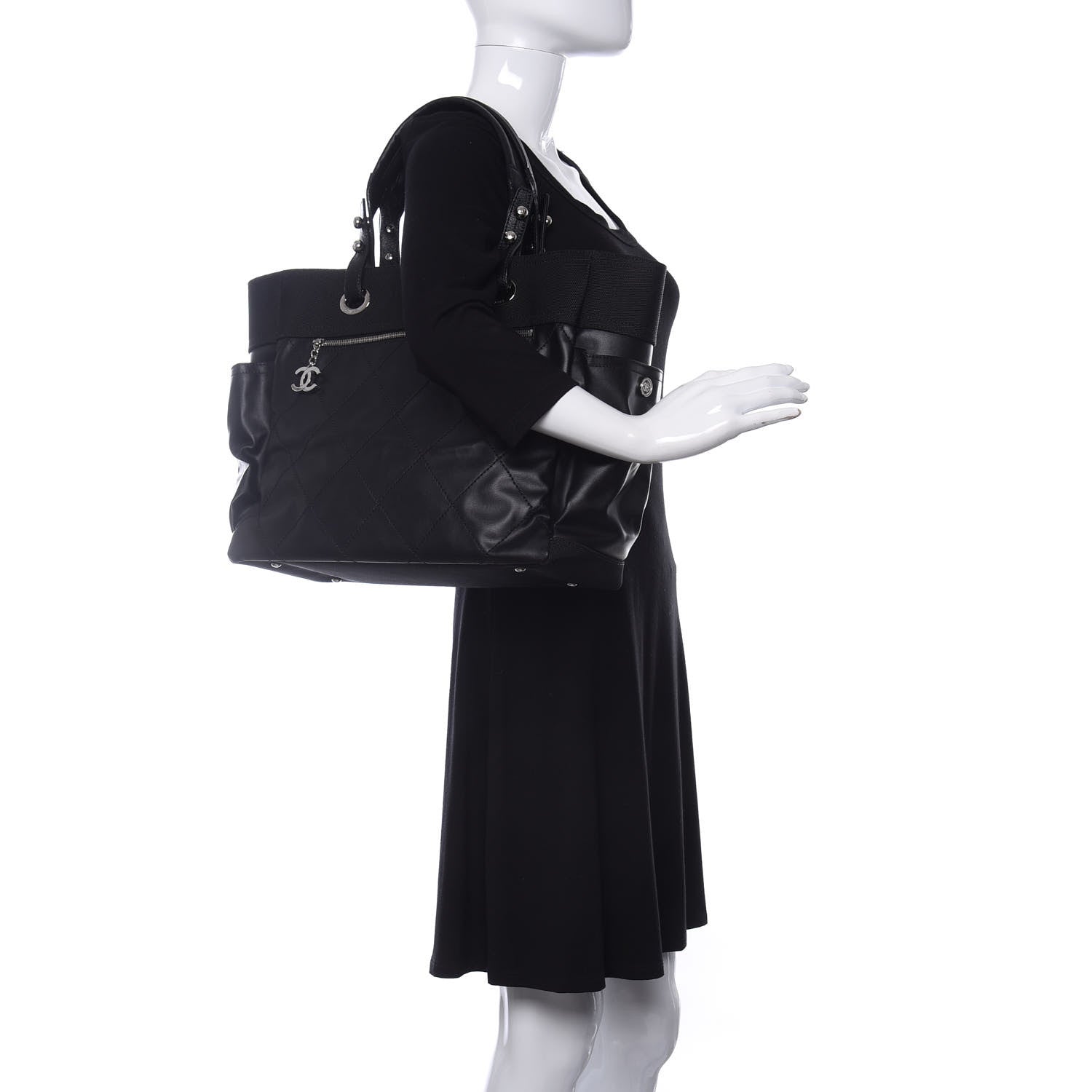 Chanel Coated Canvas Quilted Large Paris Biarritz Tote Black 2 of 10