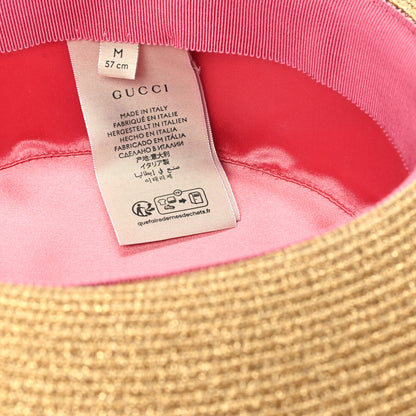 Gucci Glittered Straw Grosgrain Wide Brim Hat M Gold Black 9 of 9