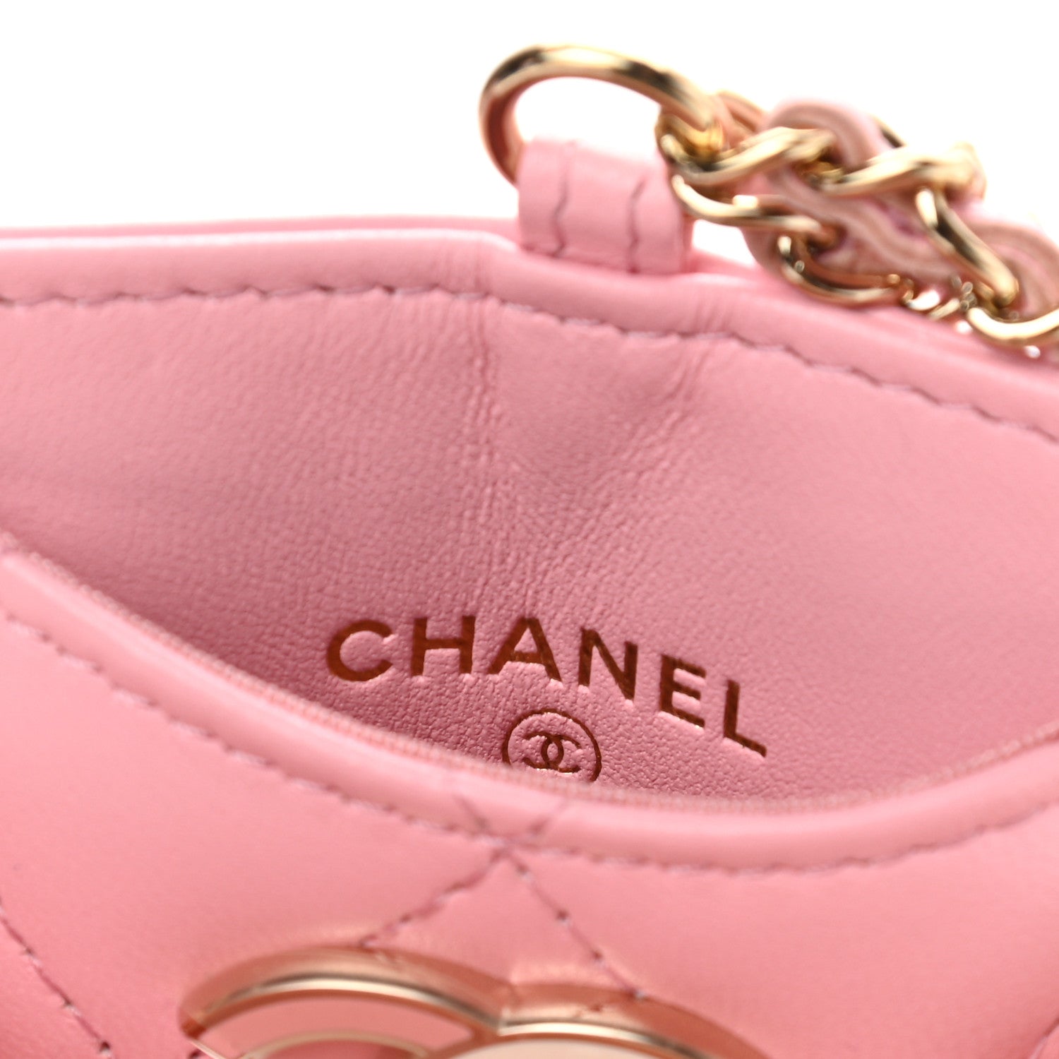 Chanel Lambskin Quilted Chanel Card Holder On Chain Pink 5 of 9