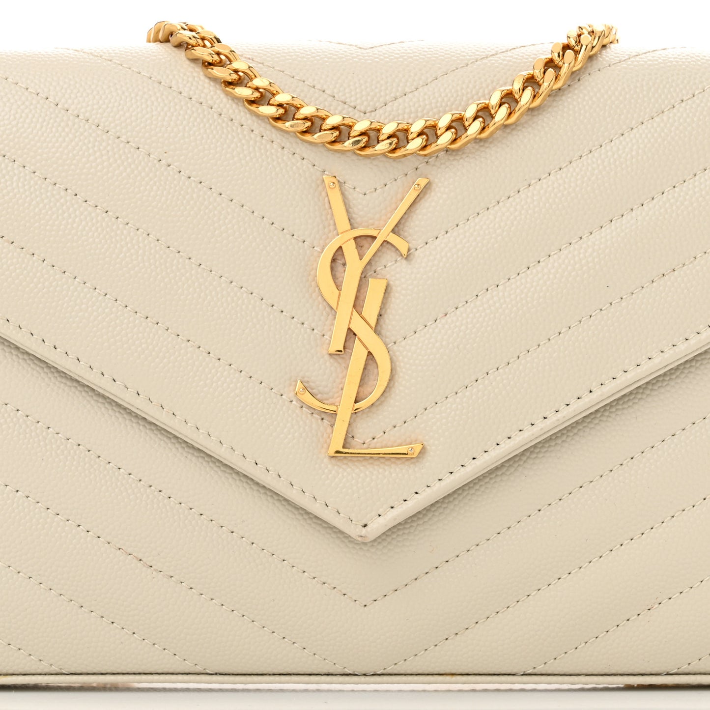 Grain De Poudre Matelasse Chevron Monogram Chain Wallet Crema Soft