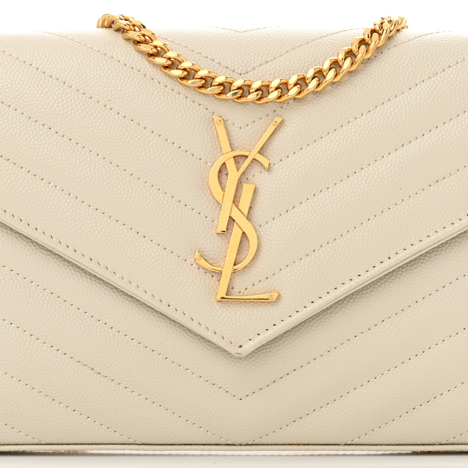 Saint Laurent Grain De Poudre Matelasse Chevron Monogram Chain Wallet Crema Soft 9 of 11