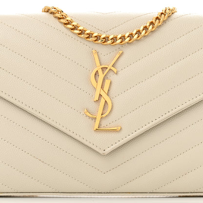 Saint Laurent Grain De Poudre Matelasse Chevron Monogram Chain Wallet Crema Soft 9 of 11
