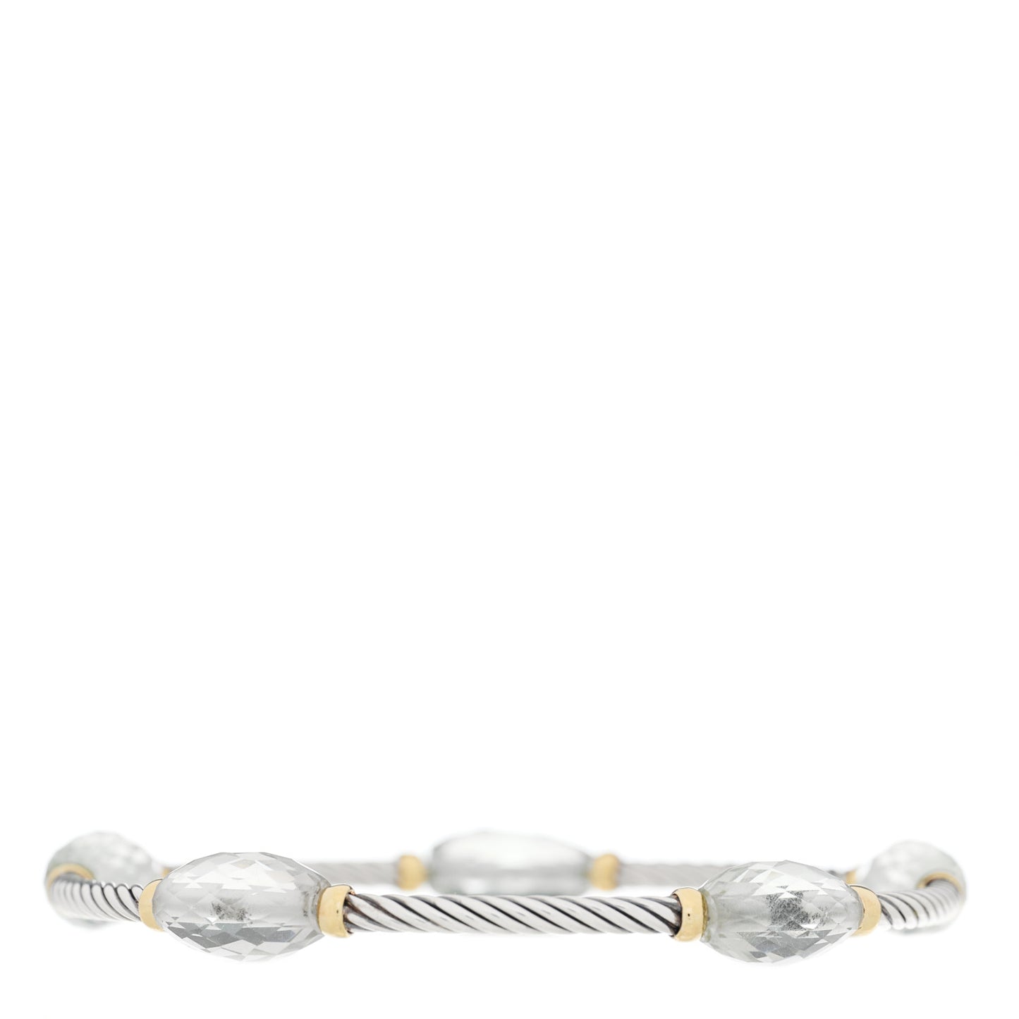 Sterling Silver 18K Yellow Gold Prasiolite Station Bangle Bracelet
