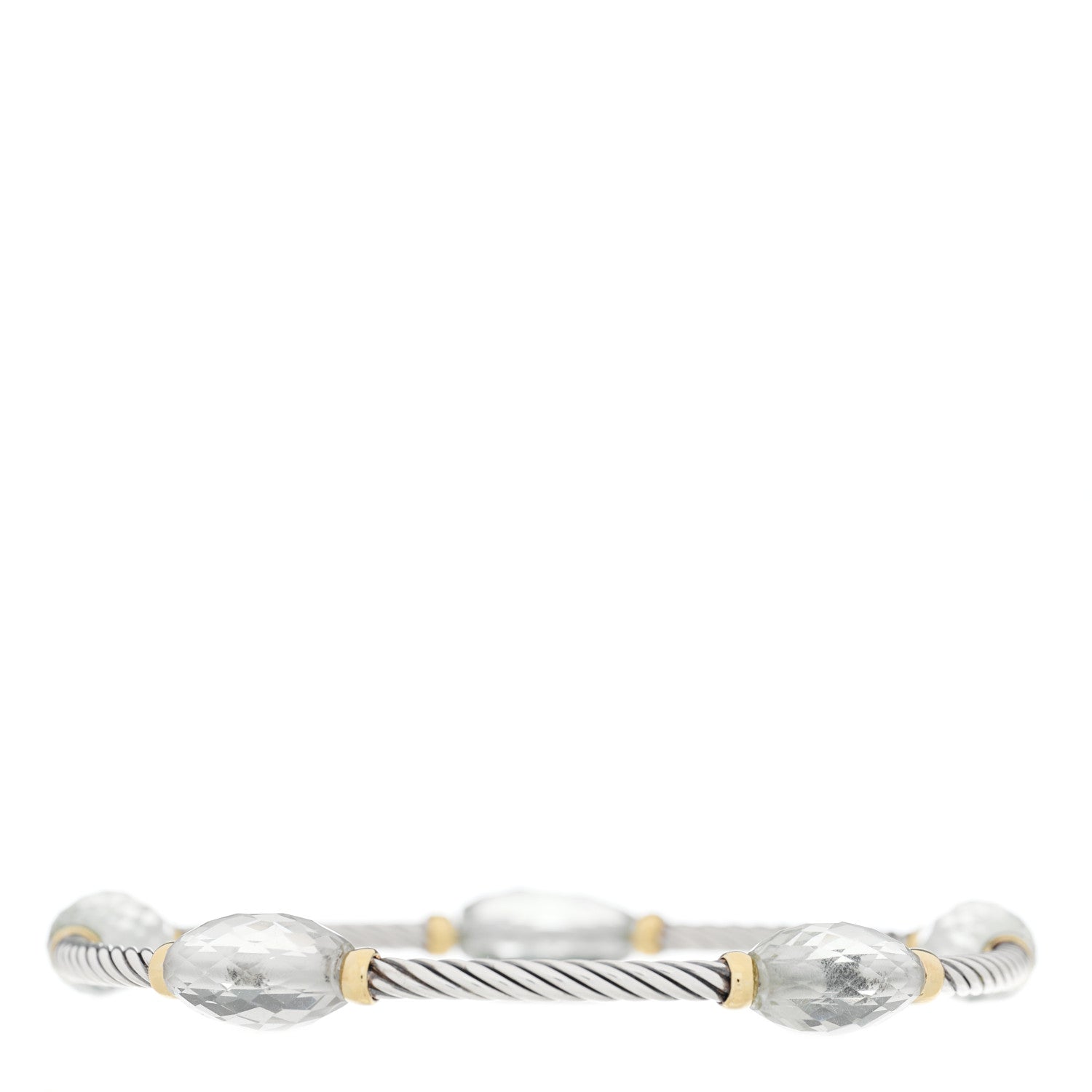David Yurman Sterling Silver 18K Yellow Gold Prasiolite Station Bangle Bracelet 2 of 4