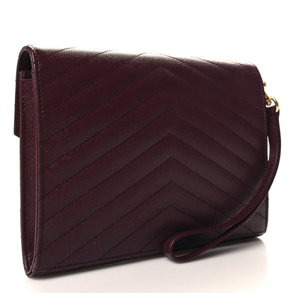 Saint Laurent Grain De Poudre Matelasse Chevron Monogram Envelope Clutch Rouge Legion 3 of 10
