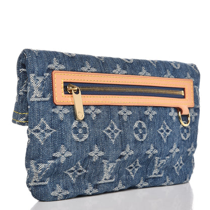 Louis Vuitton Monogram Denim Pochette Plat Clutch Blue 3 of 6