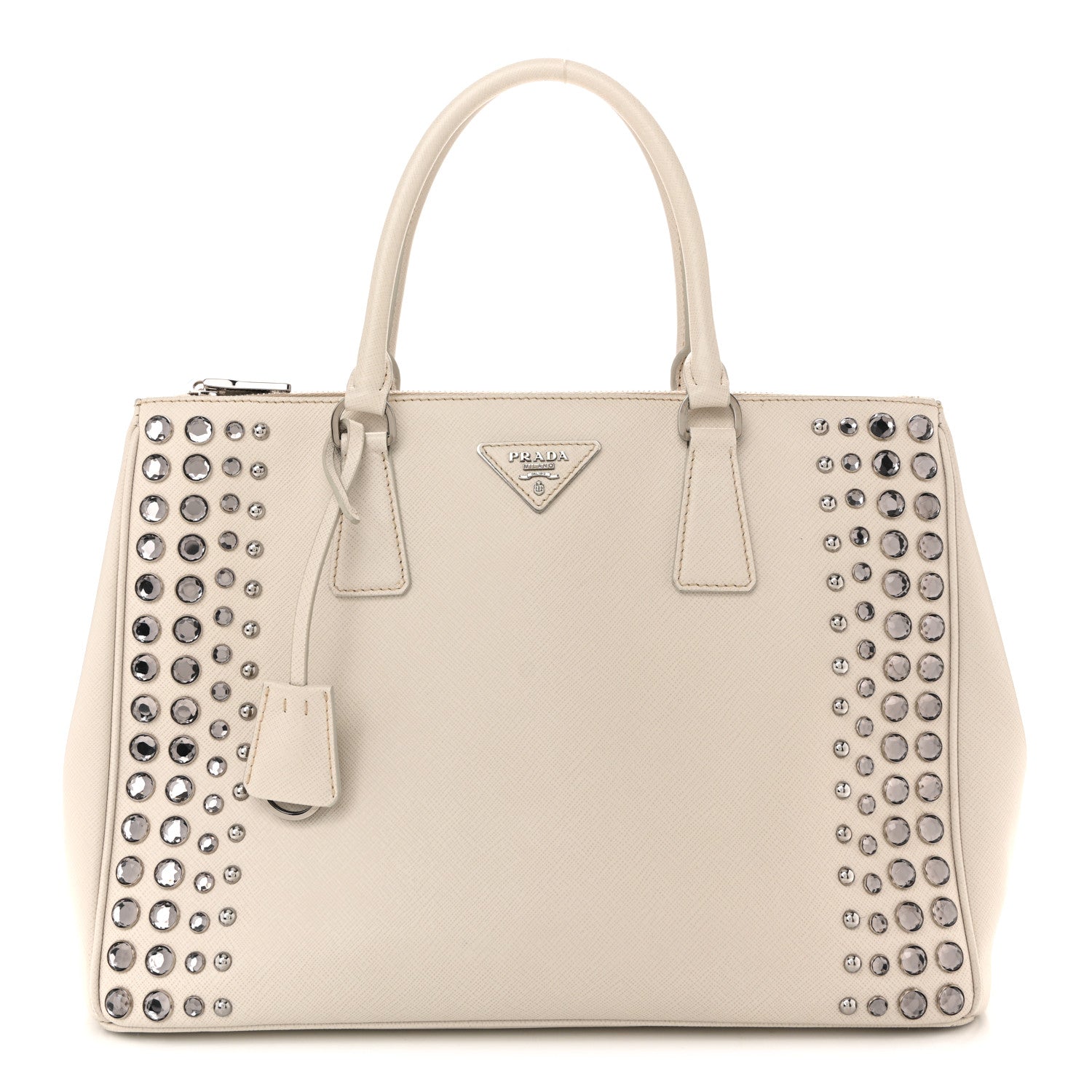 Prada Saffiano Lux Studded Crystal Medium Galleria Double Zip Tote Talco 1 of 31