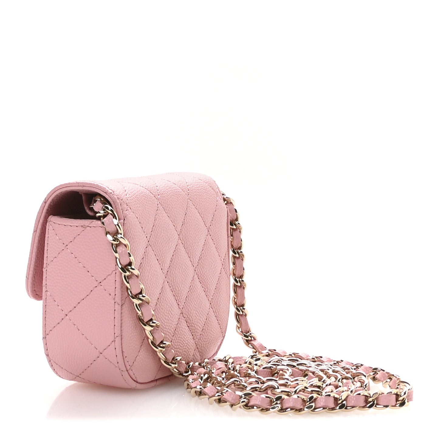 Caviar Quilted Mini Clutch With Chain Pink