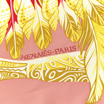 Hermes Silk Danse Pacifique Scarf 90 Vieux Rose Vert Jaune 2 of 5