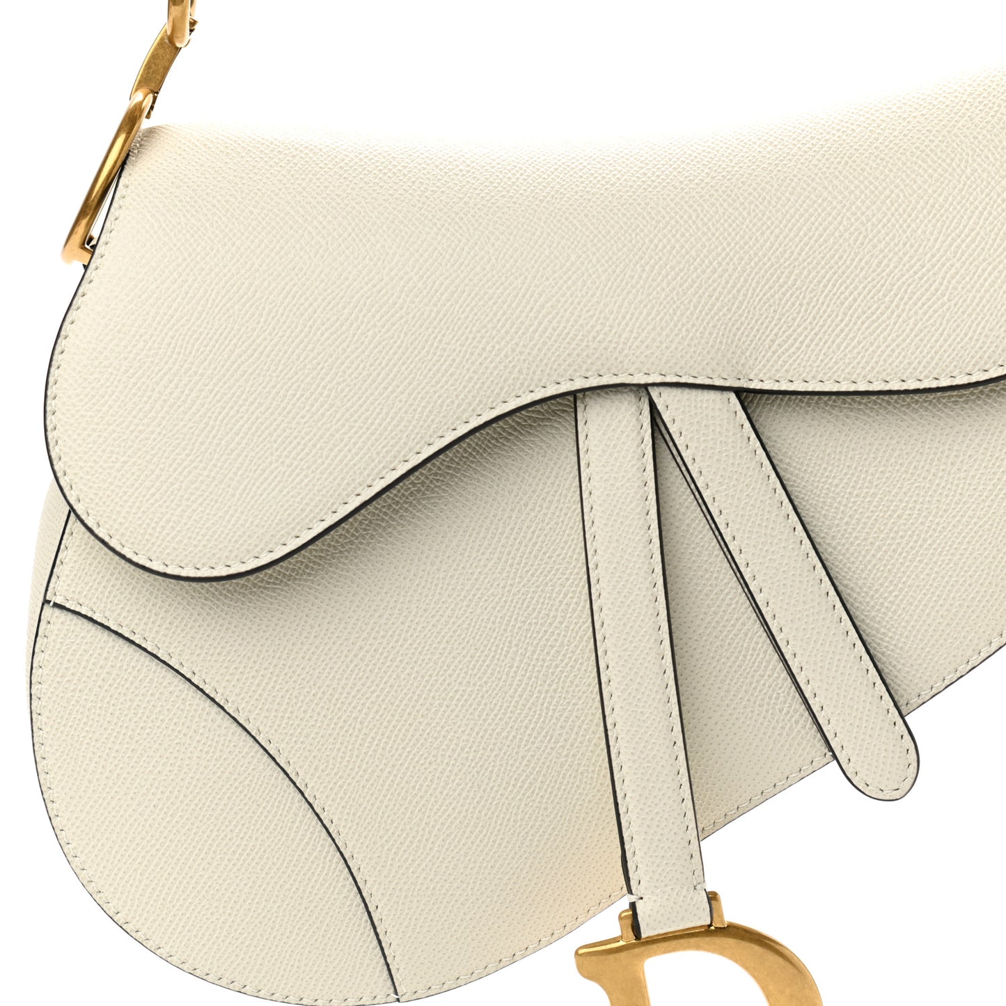 Grained Calfskin Saddle Bag White