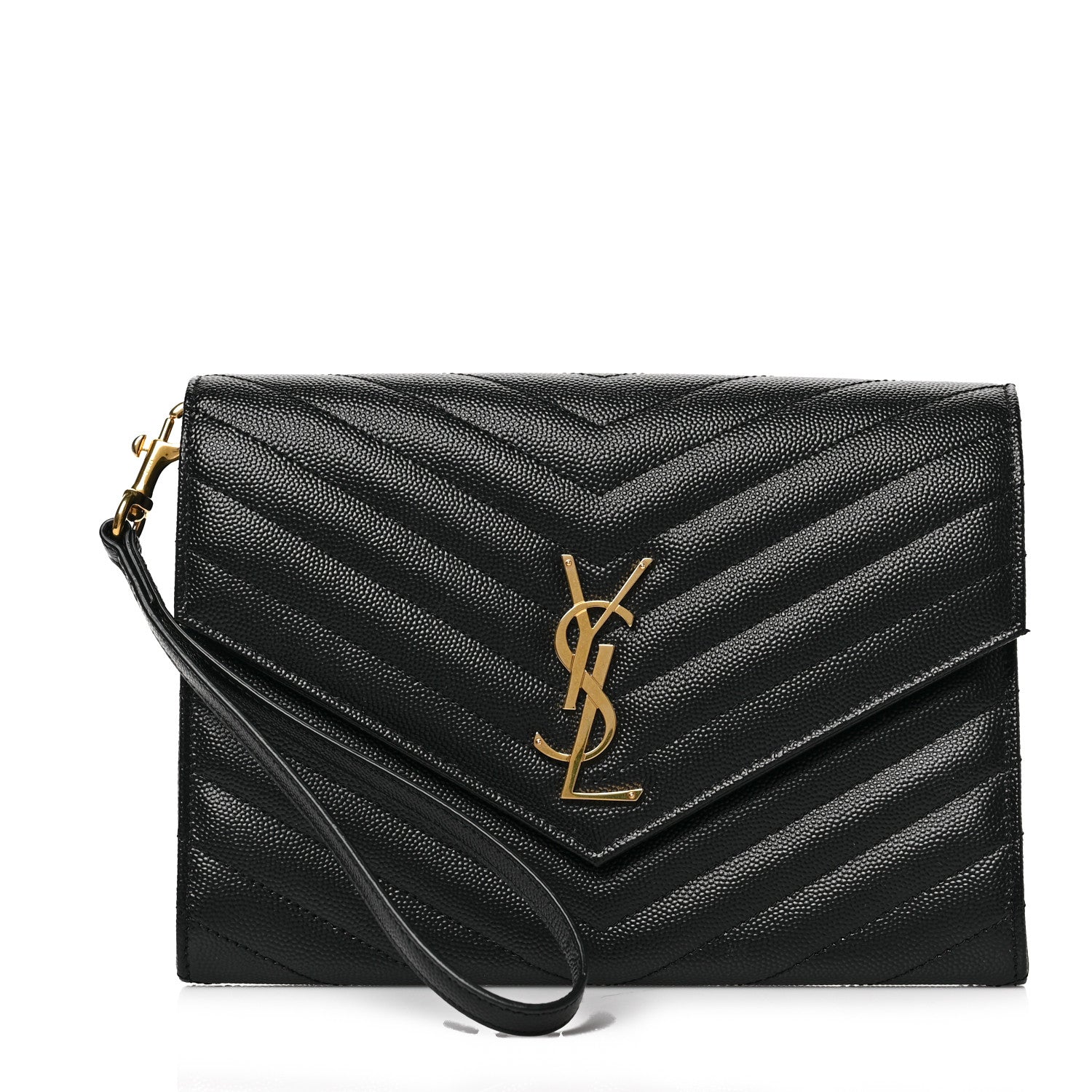 Saint Laurent Grain De Poudre Matelasse Chevron Monogram Envelope Clutch Black 1 of 7