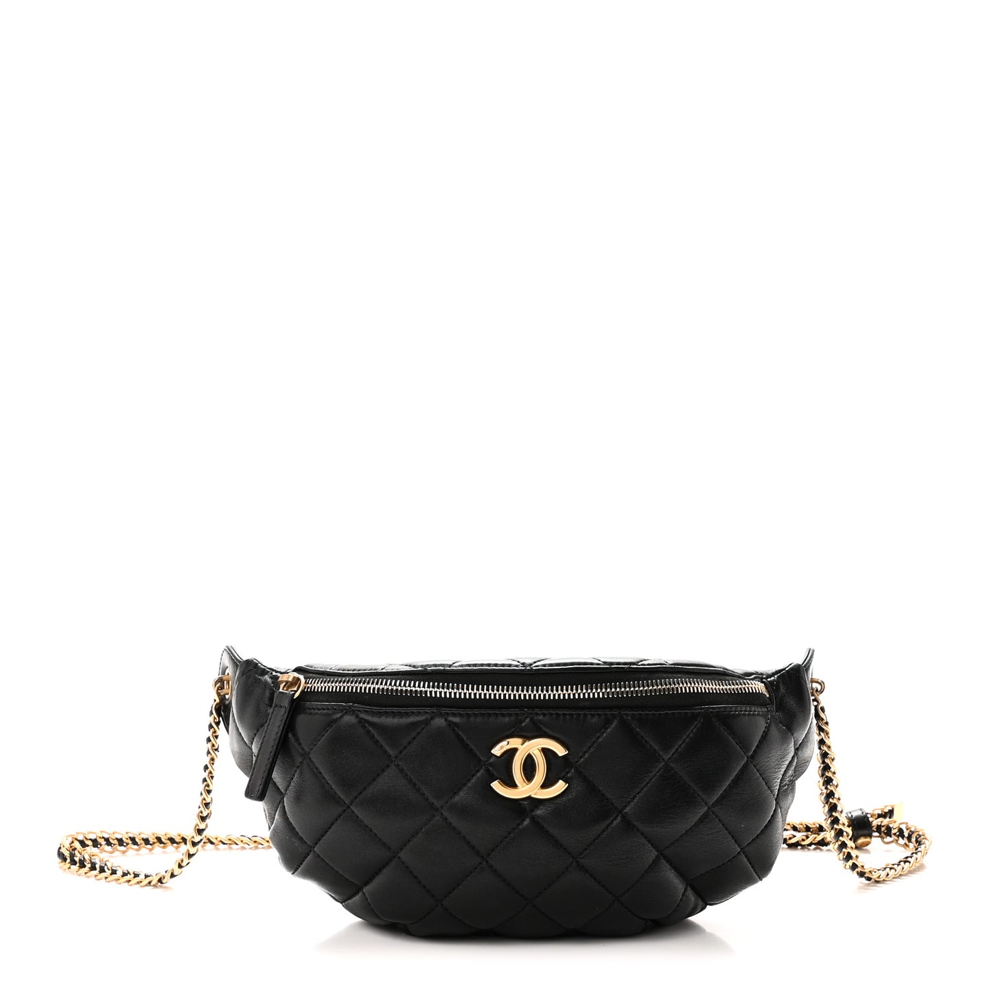 Shiny Lambskin Quilted Belt Bag Black Black