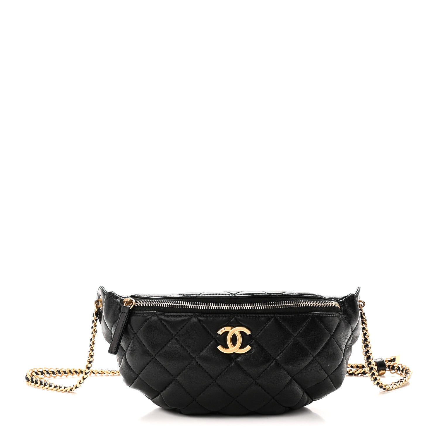 Chanel Shiny Lambskin Quilted Belt Bag Black Black 1 of 10