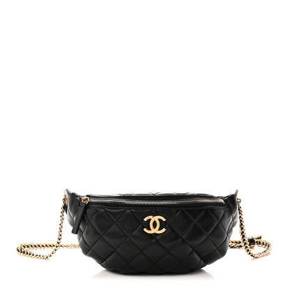 Chanel Shiny Lambskin Quilted Belt Bag Black Black 1 of 10