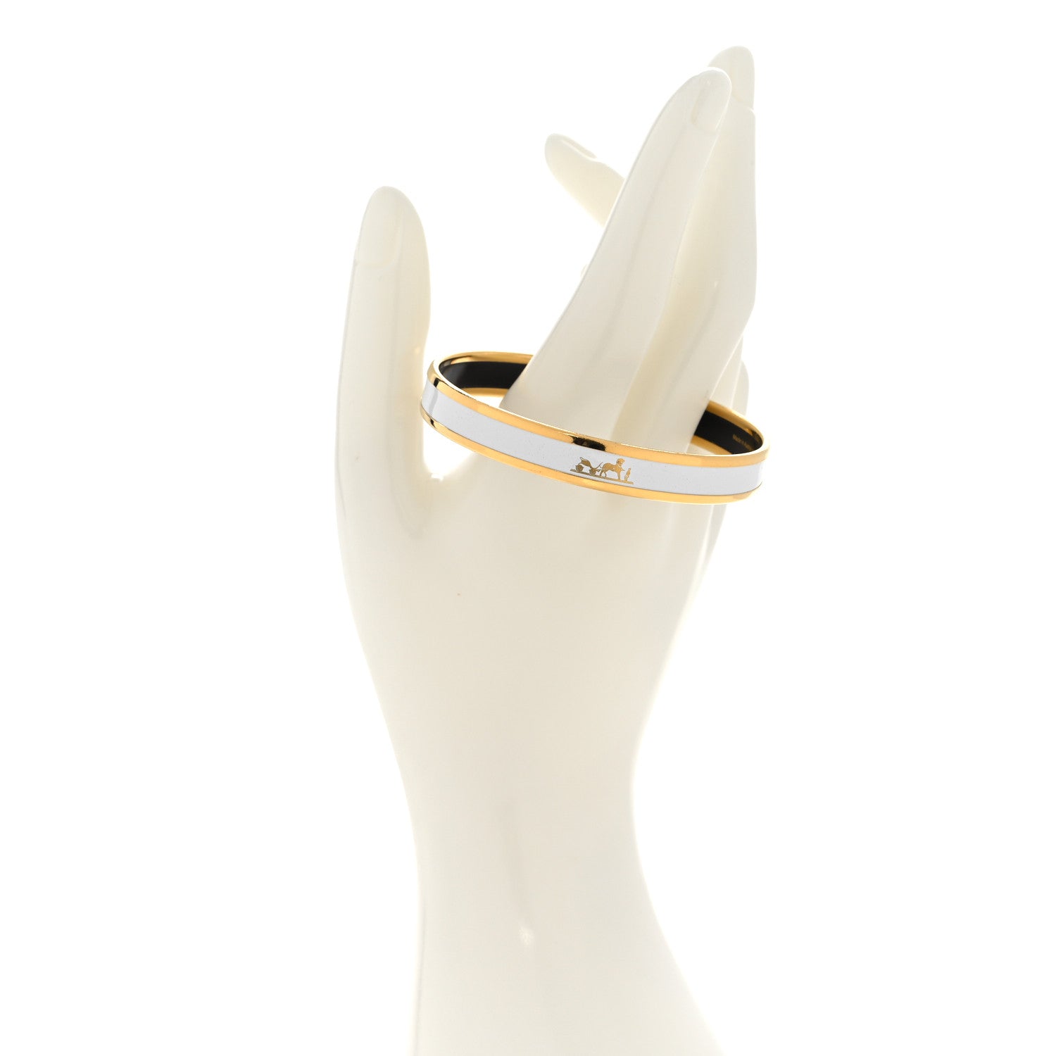 Hermes Enamel Printed Narrow Caleche Bracelet 70 White 2 of 6