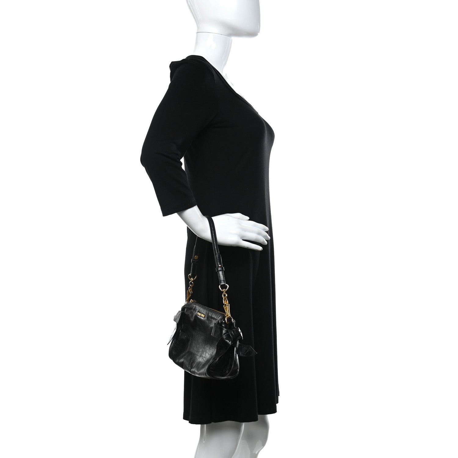 Miu Miu Vitello Lux Bow Bag Black 2 of 10