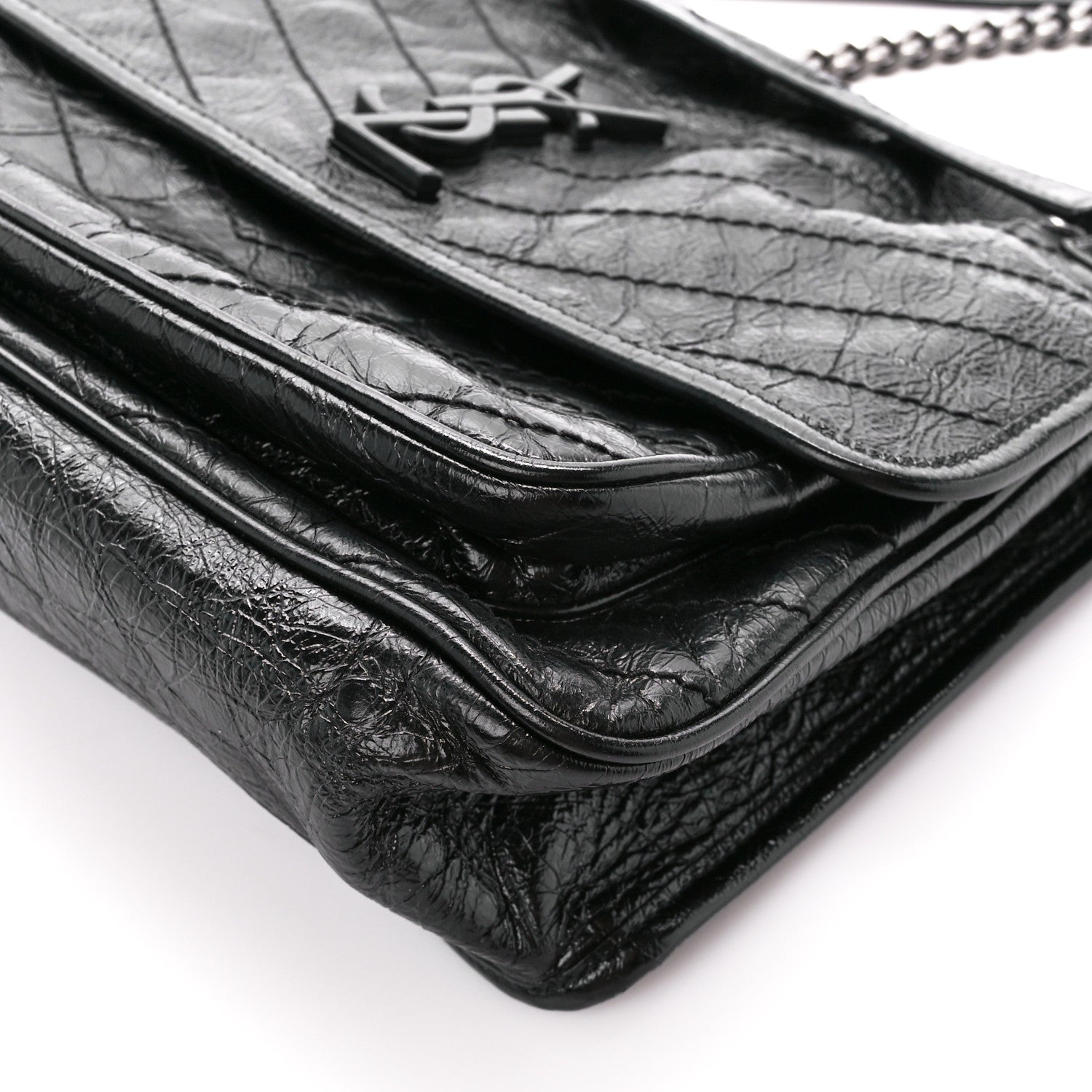 Saint Laurent Crinkled Calfskin Matelasse Monogram Medium Niki Chain Satchel Black 11 of 11