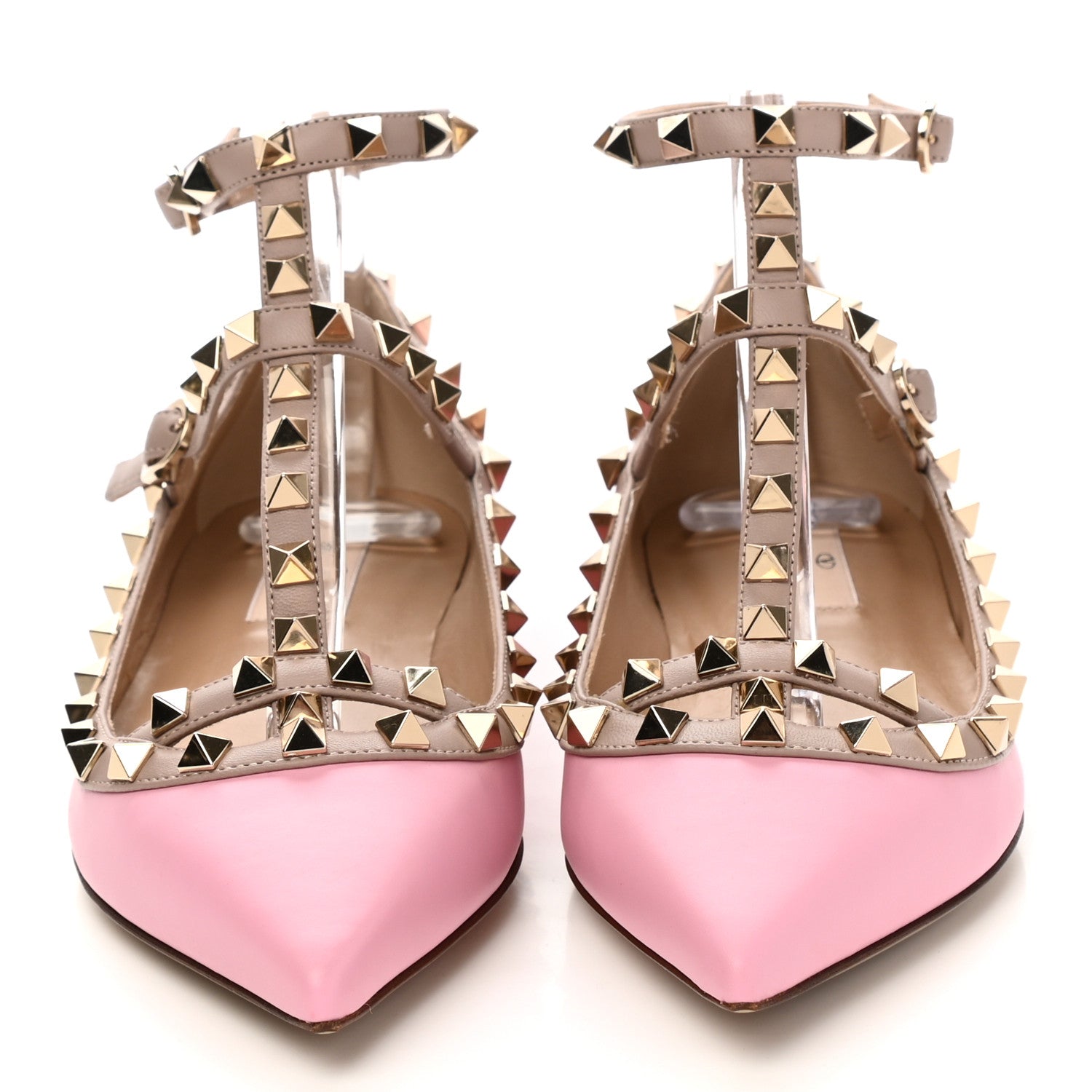 Valentino Garavani Calfskin Nappa Rockstud Cage Ballerina Flats 37 Absolute Poudre 2 of 8