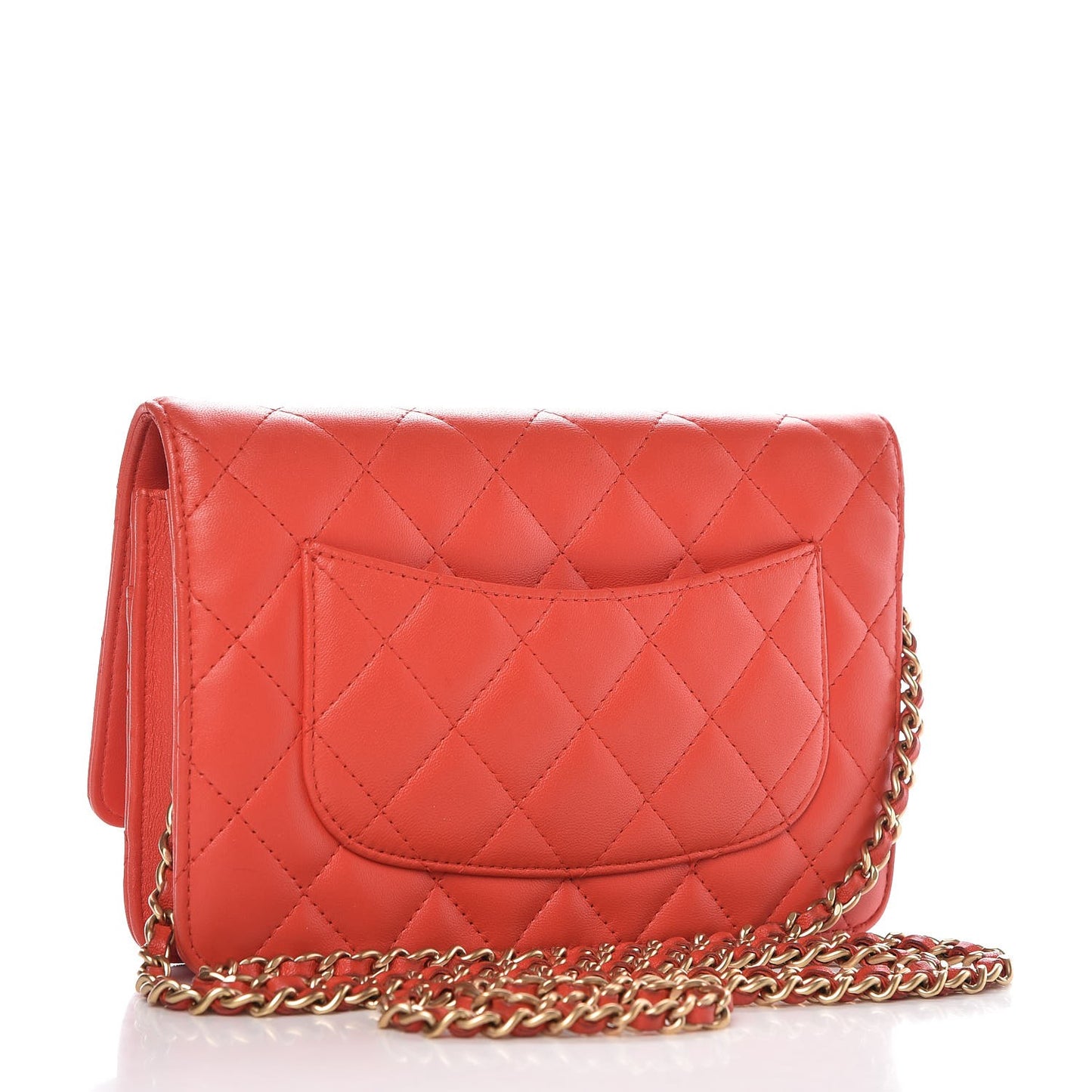 Lambskin Quilted Wallet On Chain WOC Red