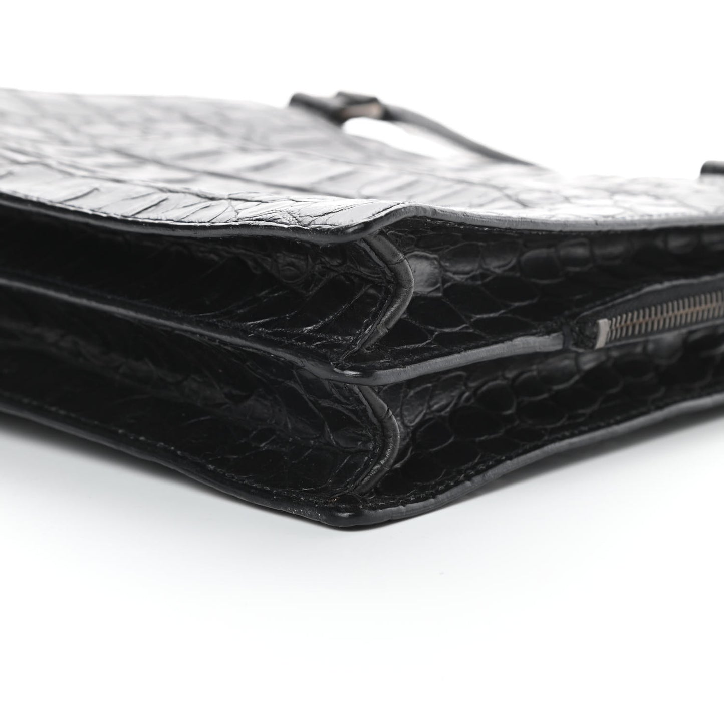 Calfskin Crocodile Embossed Top Handle Tote Black