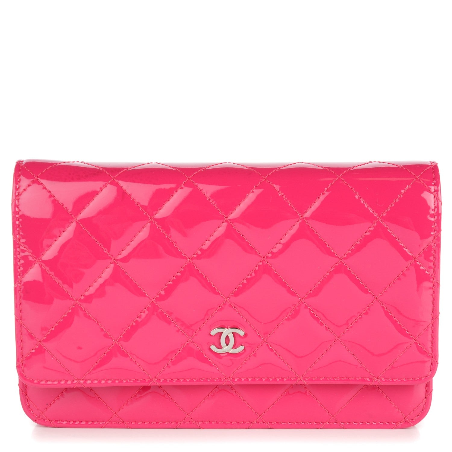 Chanel Patent Quilted Wallet On Chain WOC Fuchsia 1 of 8