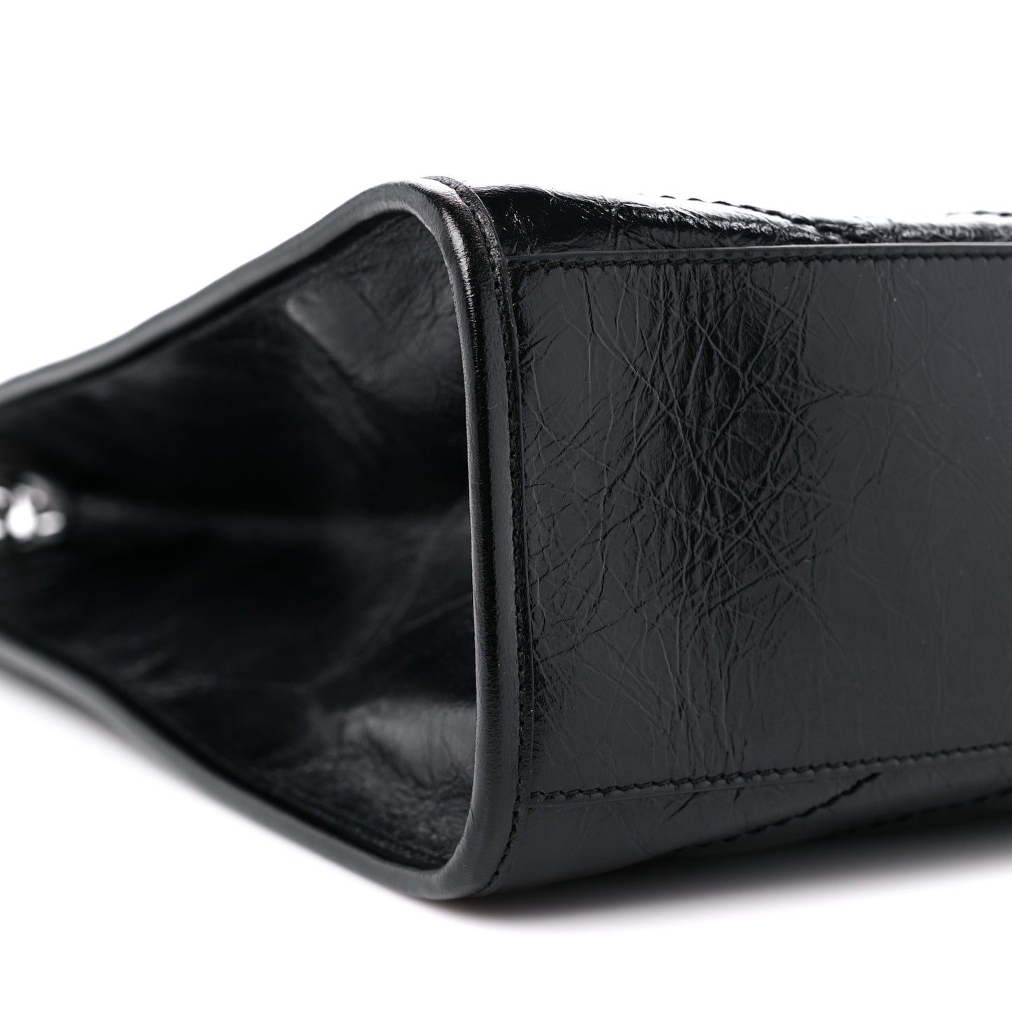 Crinkled Calfskin Matelasse Monogram Large Niki Shopper Tote Black