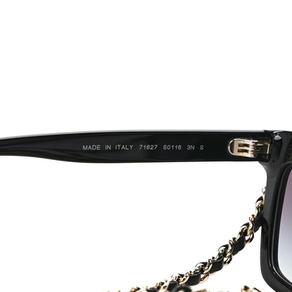 Chanel Acetate Metal Calfskin Chain Rectangle Sunglasses 71627 Black 8 of 9