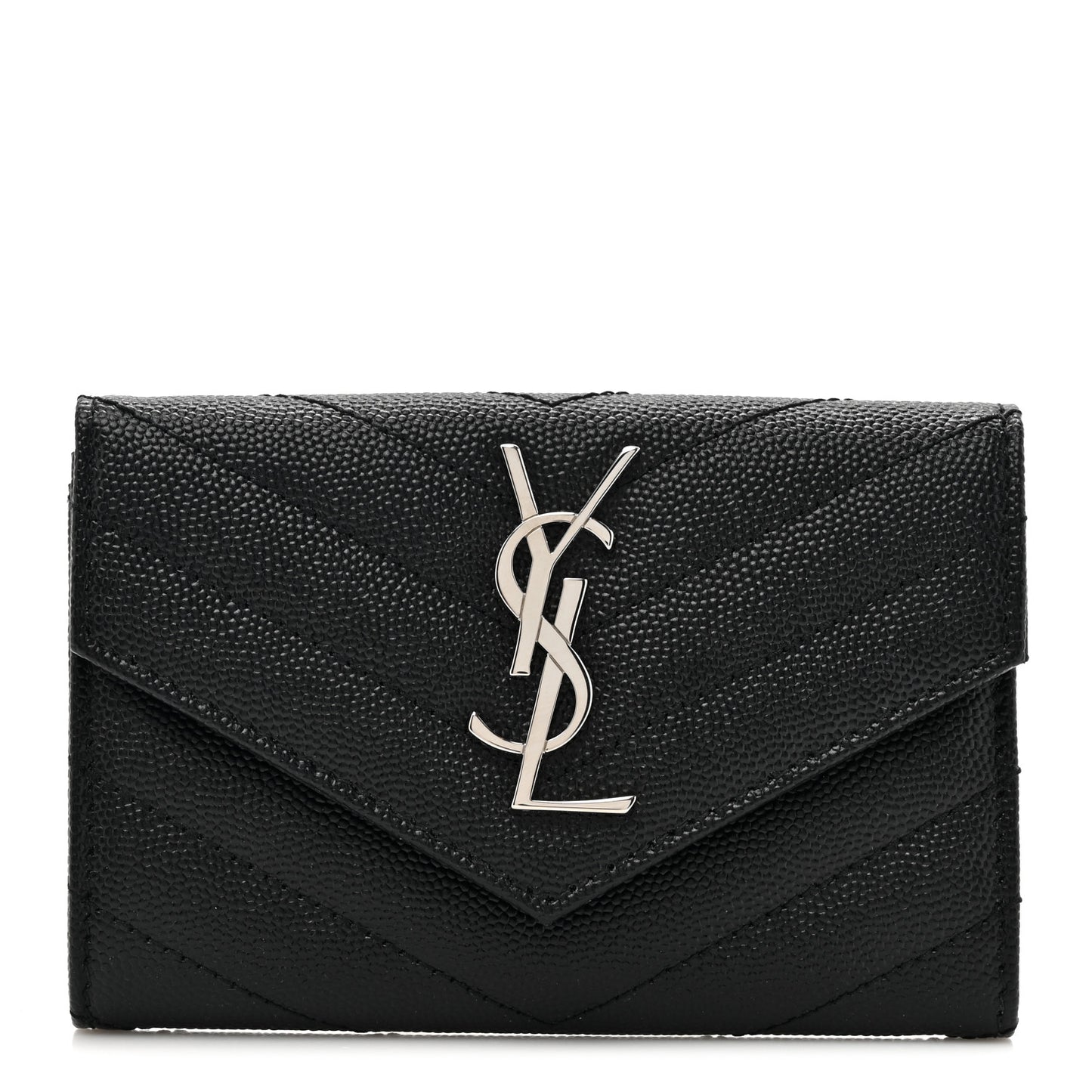 Grain De Poudre Matelasse Chevron Small Monogram Envelope Wallet Black