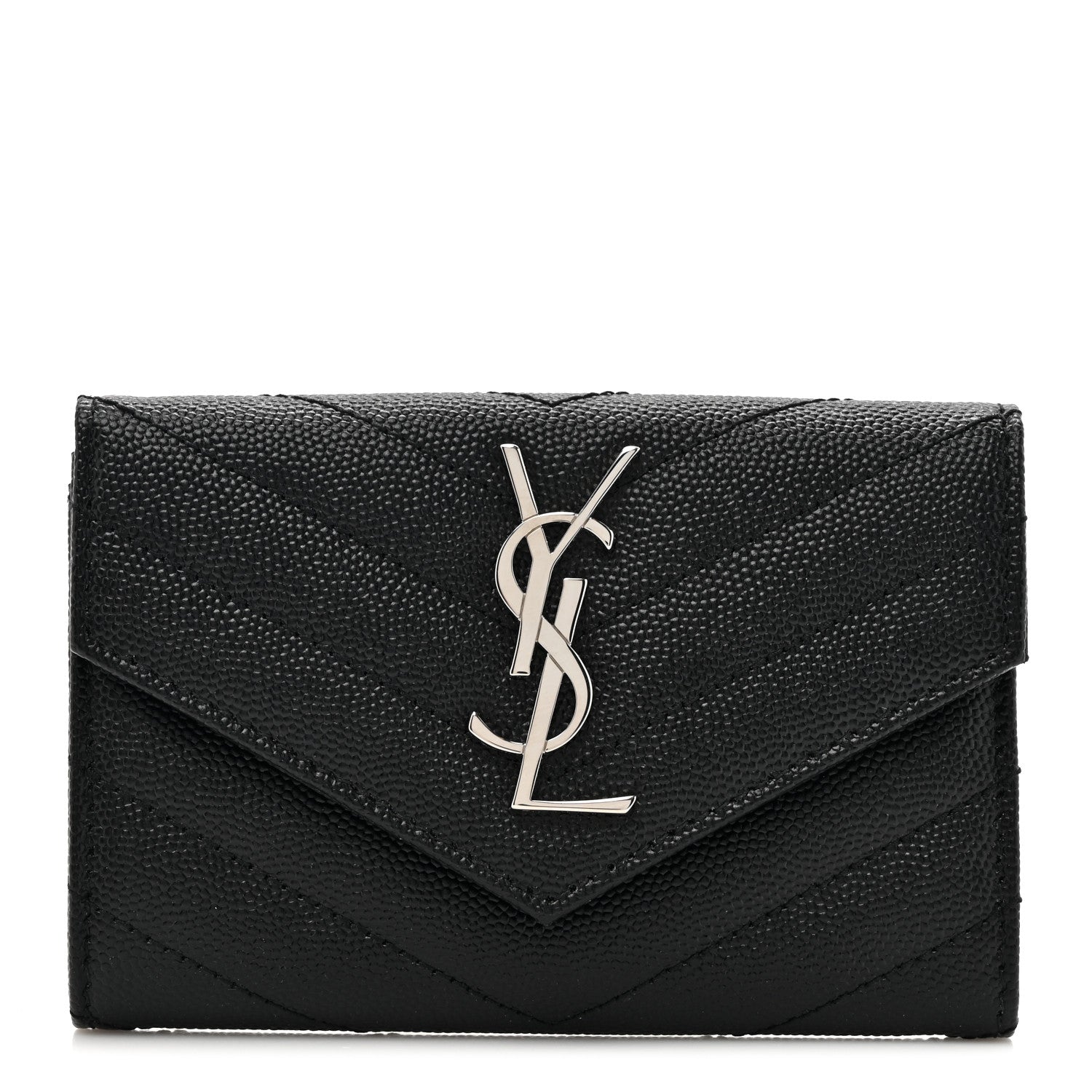 Saint Laurent Grain De Poudre Matelasse Chevron Small Monogram Envelope Wallet Black 1 of 8