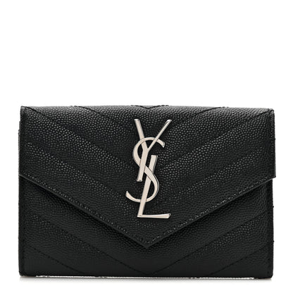 Saint Laurent Grain De Poudre Matelasse Chevron Small Monogram Envelope Wallet Black 1 of 8