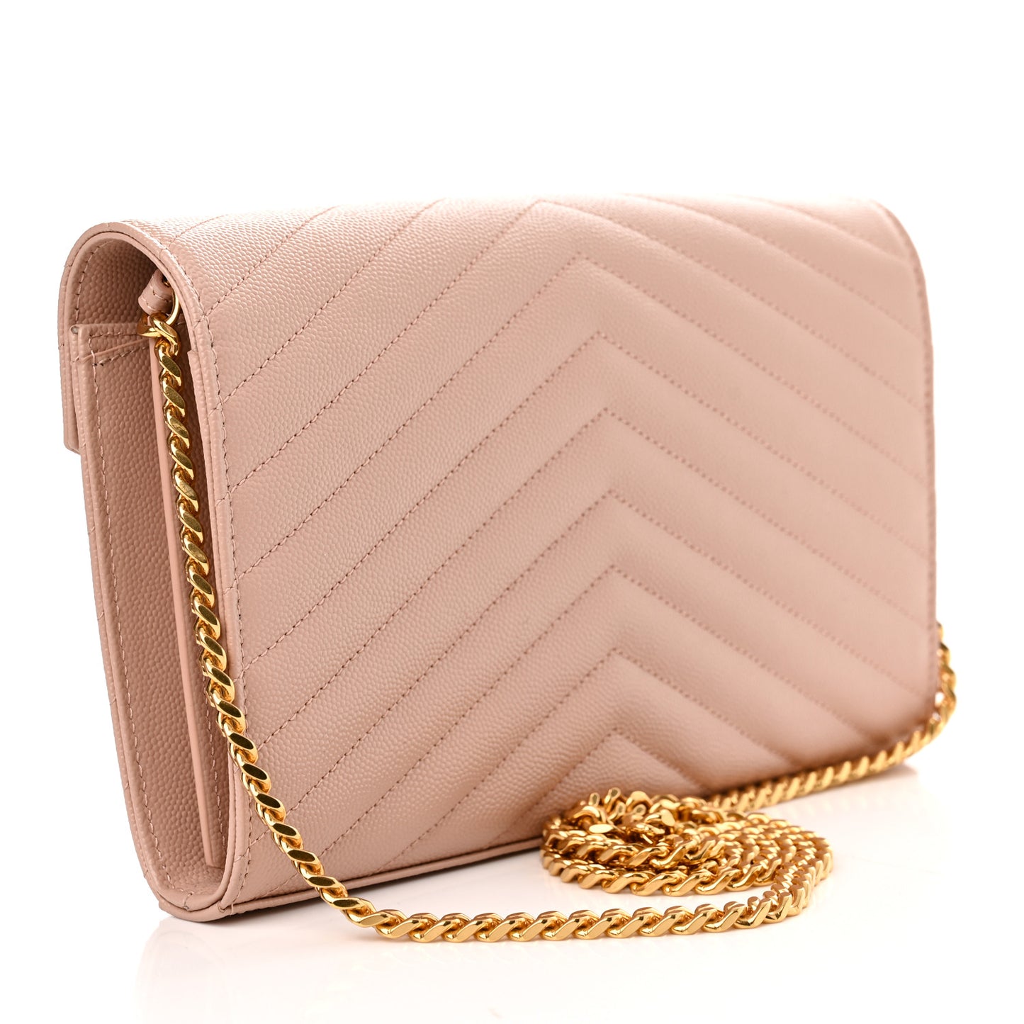 Grain De Poudre Matelasse Chevron Monogram Chain Wallet Pale Pink