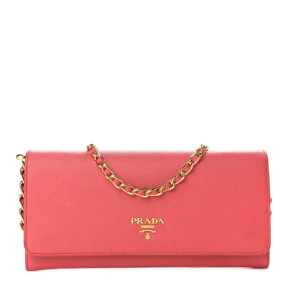 Prada Saffiano Metal Oro Chain Wallet Fragola 1 of 9