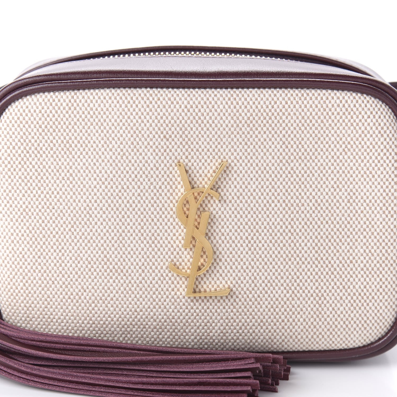 Saint Laurent Calfskin Canvas Monogram Lou Belt Bag Natural Dark Legion Red 9 of 9